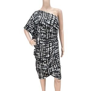 St. John Black & White One Shoulder Ruched Dress, Size 4, Cocktail Party